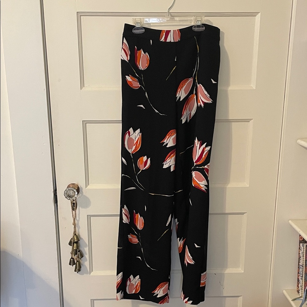 Catherine Malandrino Black Floral Wide Leg Pants
